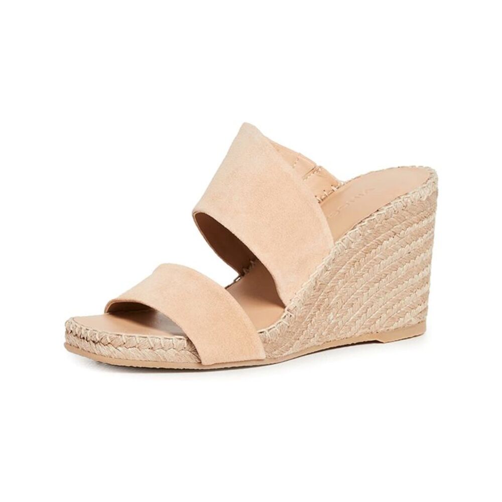 VINCE. Womens Beige 1/2" Platform Garlin Wedge Slip On Suede Slide Sandals 10 M